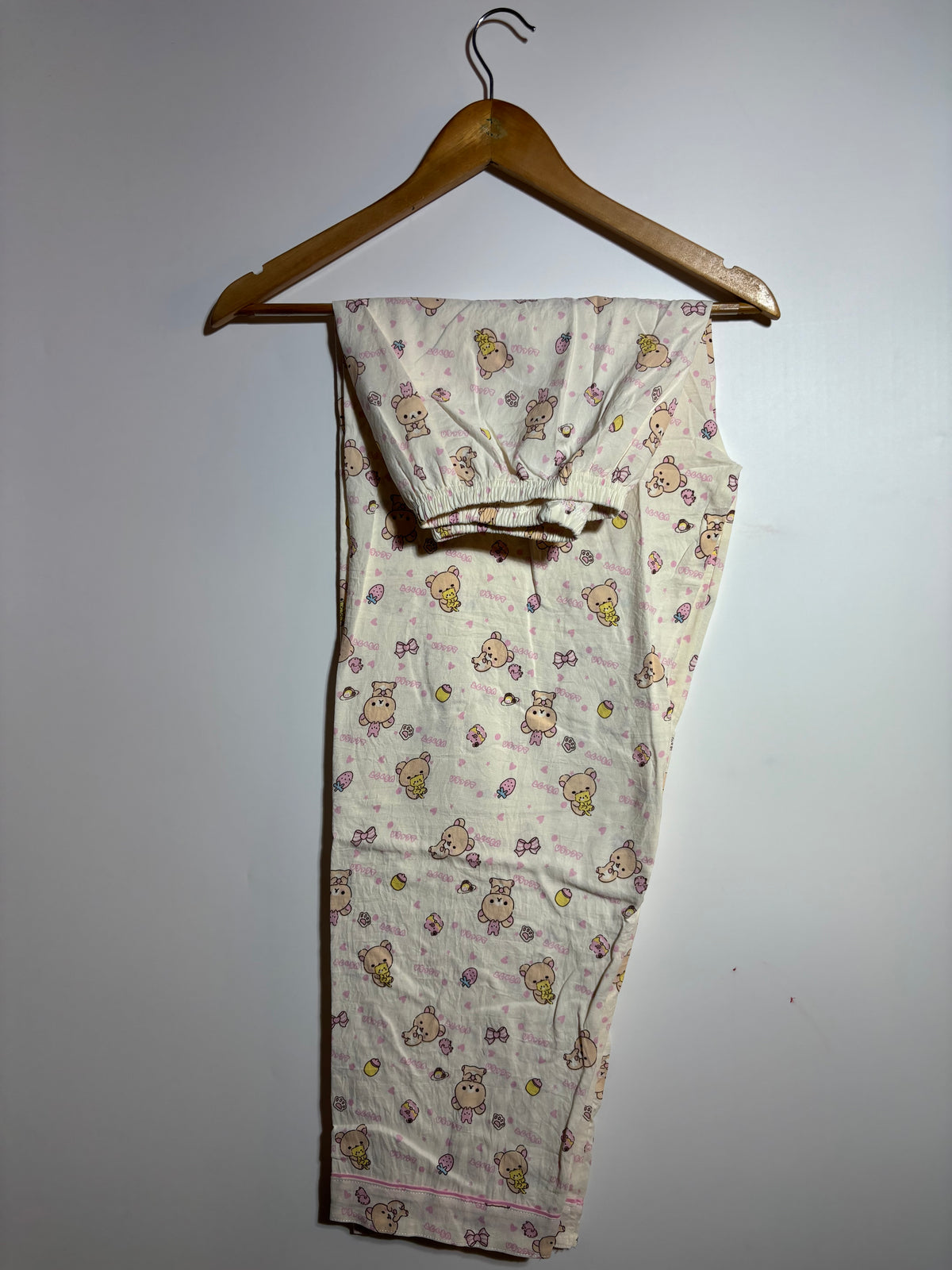 Beige Pink Teddy Pyjama Set