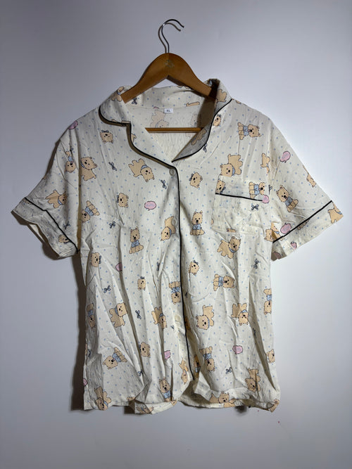Beige Teddy Bear Printed Pyjama Set
