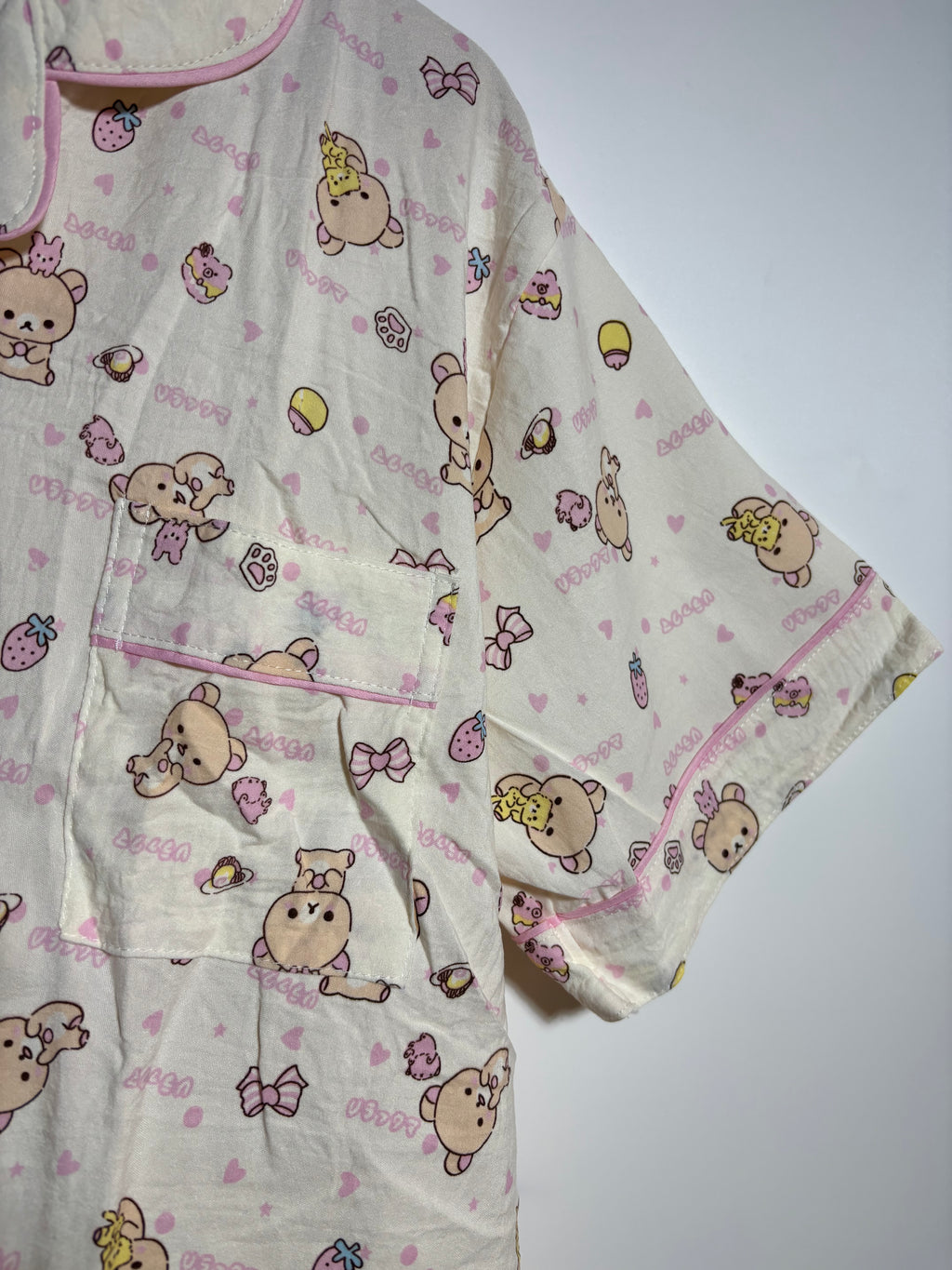 Beige Pink Teddy Pyjama Set