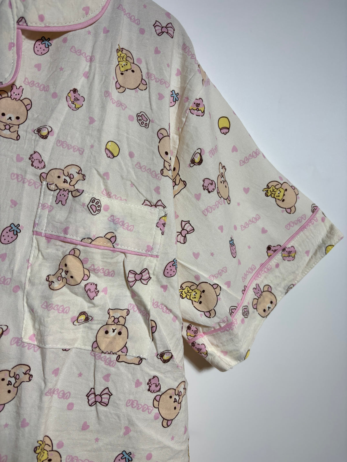 Beige Pink Teddy Pyjama Set