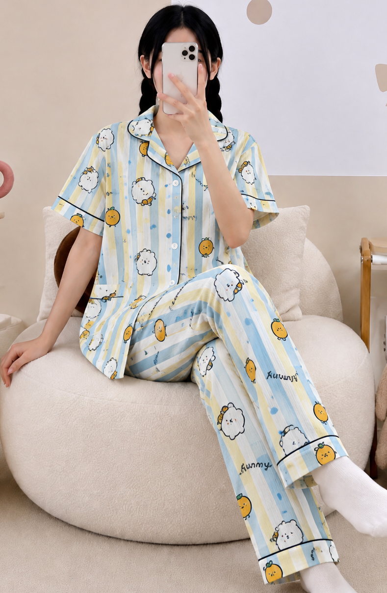 Blue Kawaii Printed Pyjama Set