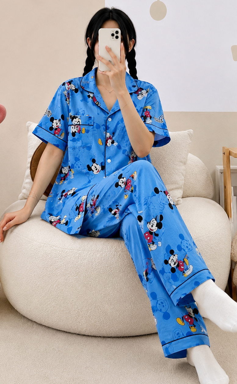 Blue Mickey Mouse Printed Pyjama Set