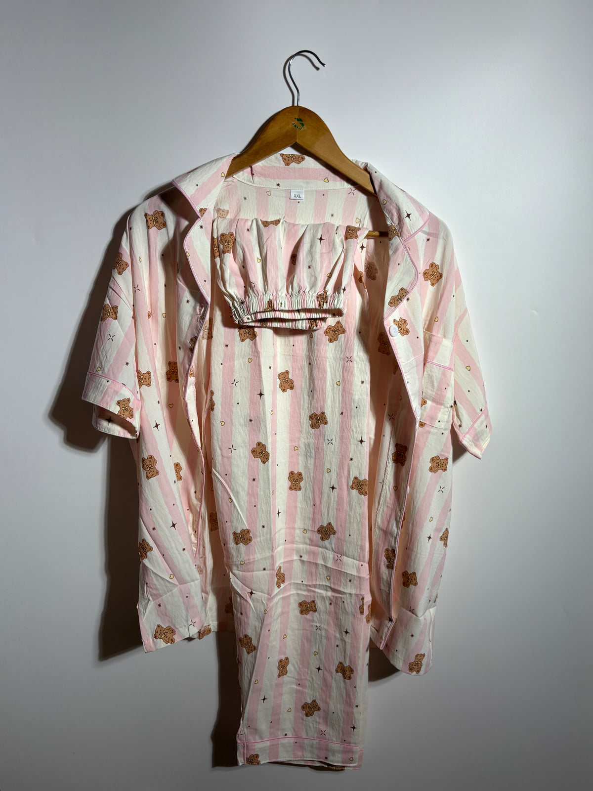 Pink Teddy Stripes Pyjama Set