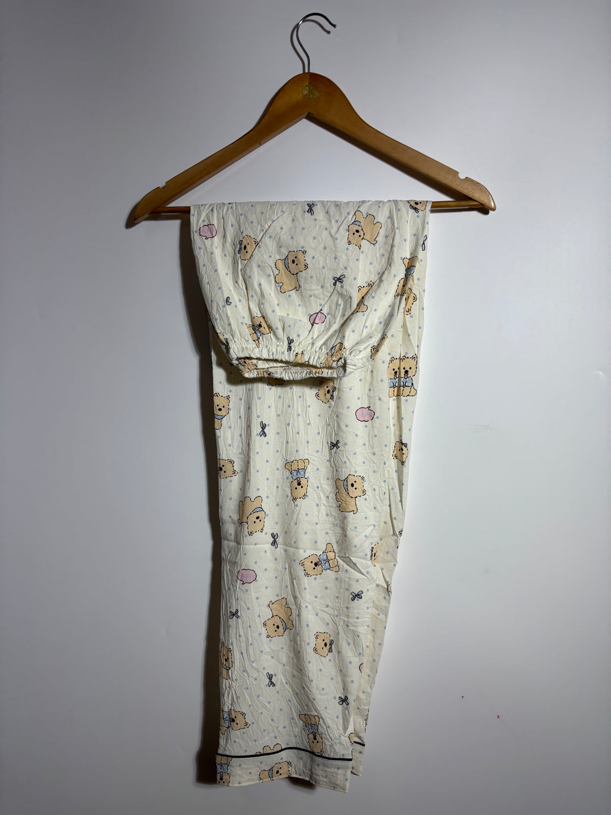 Beige Teddy Bear Printed Pyjama Set