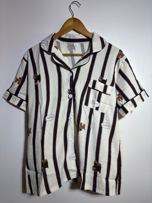 Brown Teddy Stripes Pyjama Set